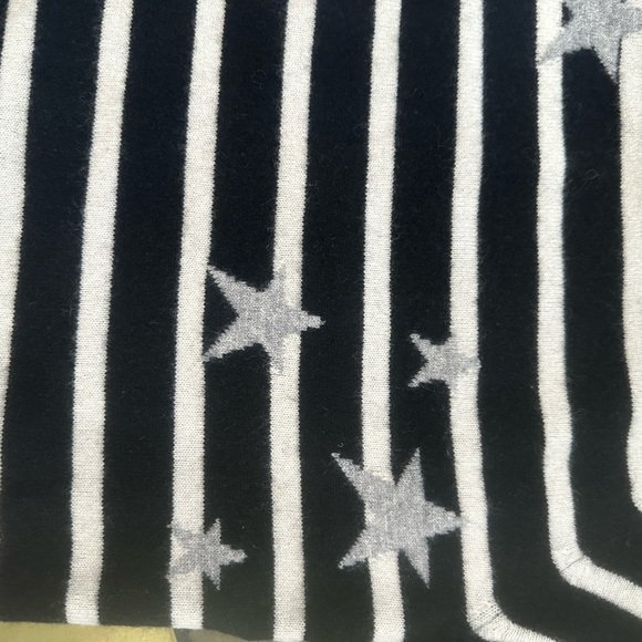 Ply Cashmere Black White Star Striped Cashmere Sweater Fall Cozy Sz XS - Picture 4 of 6